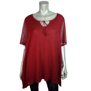 Catherines Top Plus Size 1X 18/20W‎ Tunic A-Line Fishnet Overlay Stretch Red
